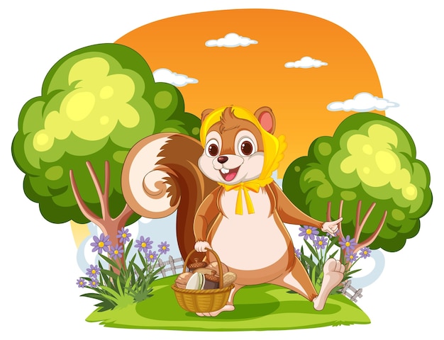 Free vector cheerful squirrel in a sunny garden