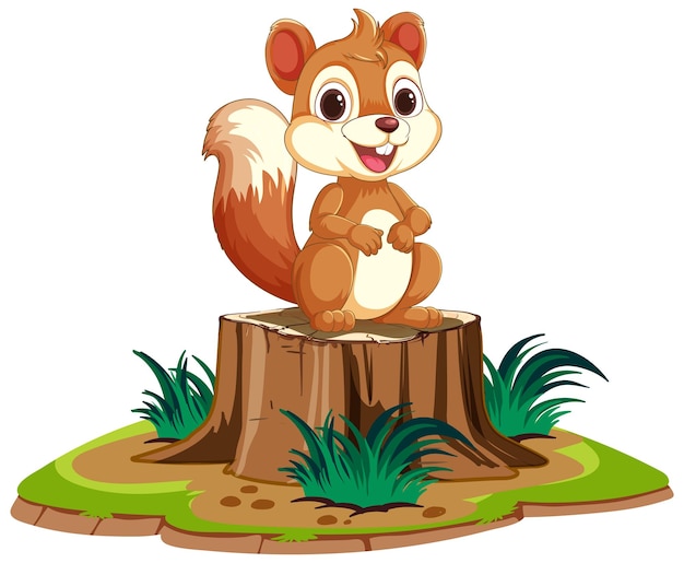 Free vector cheerful squirrel on a tree stump