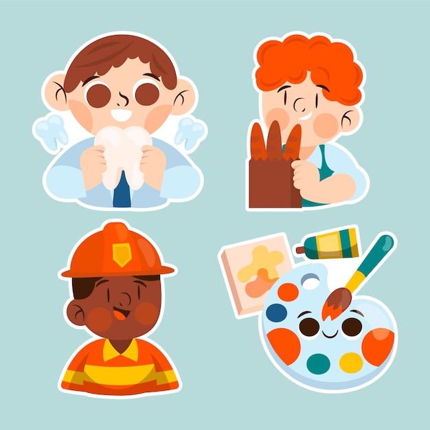 Free Vector childlike jobs stickers collection