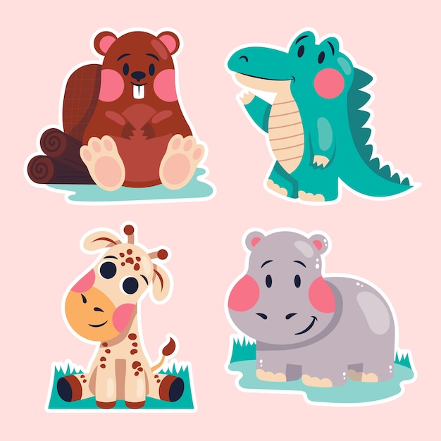 Free vector childlike wild animals sticker set