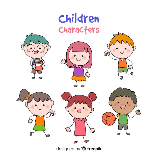 Free vector children cartoon character collection