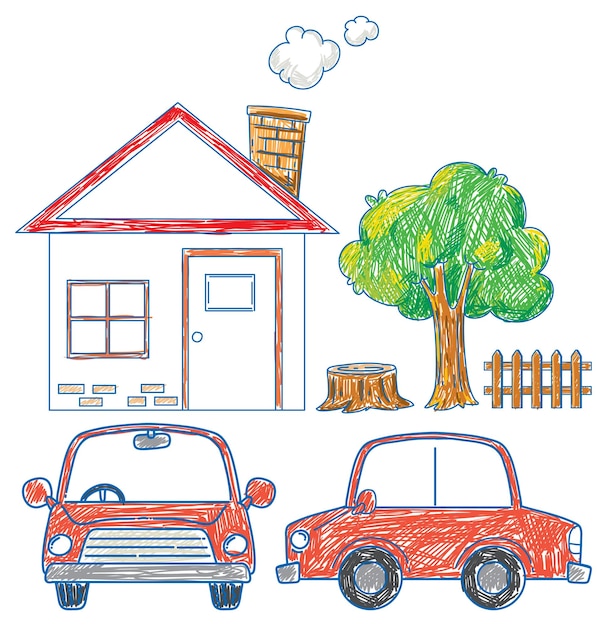 Free Vector children drawing simple house family