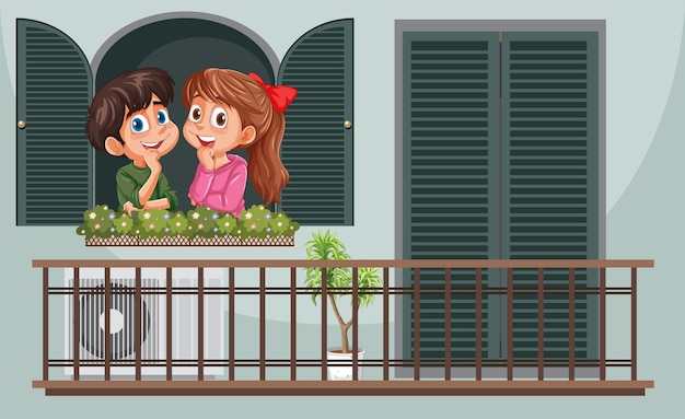 Free Vector children enjoying balcony view