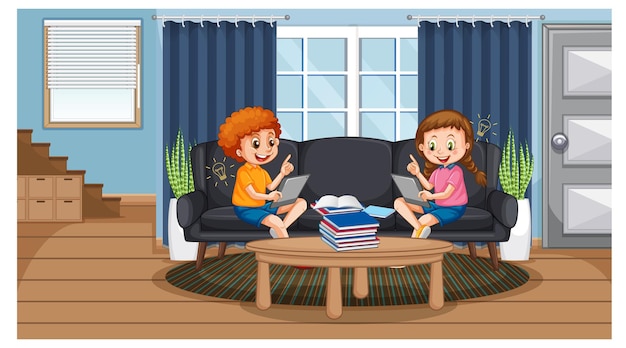 Free Vector children learning from home on electronic device