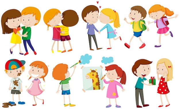 Free Vector children and people in love