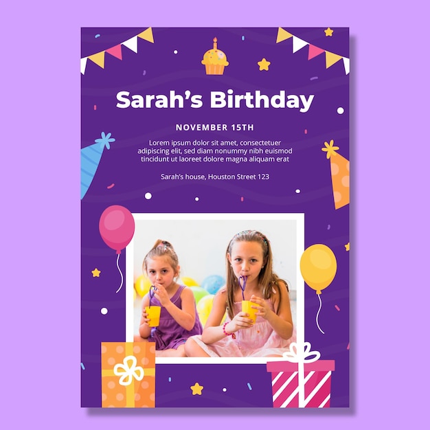 Children's birthday vertical poster template