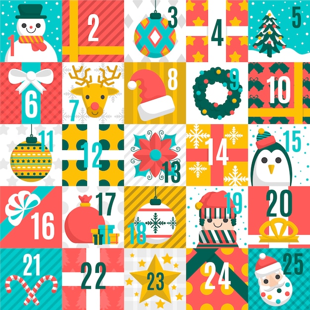 Christmas advent calendar with seamless patterns