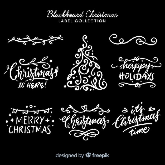 Free Vector christmas blackboard badge pack