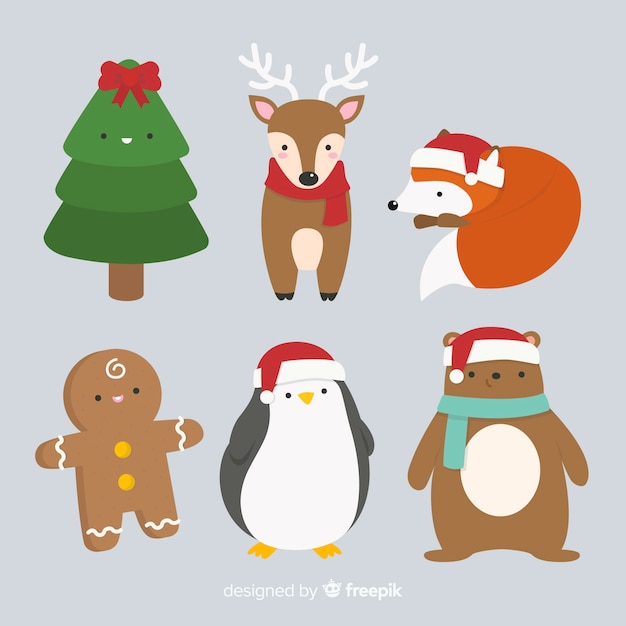 Free Vector christmas characters collection in flat design