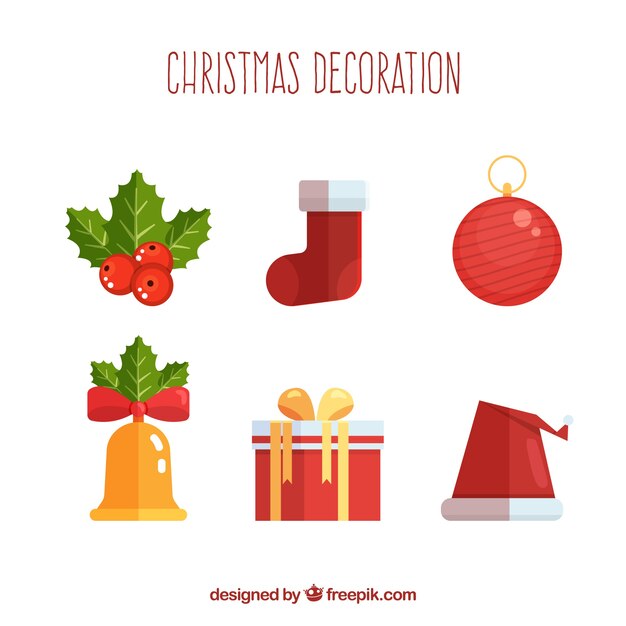 Christmas decoration pack in flat design