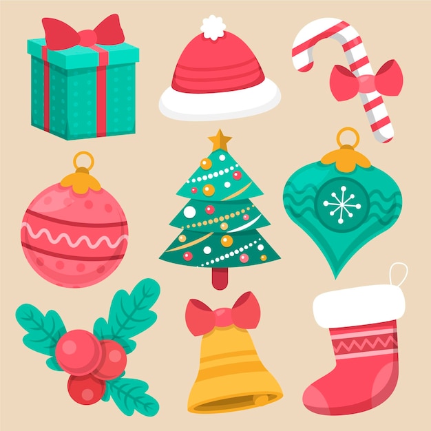 Free Vector christmas element collection in flat design