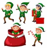 Free vector christmas elf cartoon character set