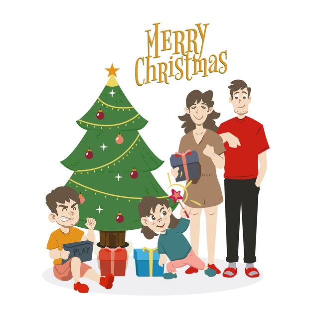 Christmas family scene concept in flat design