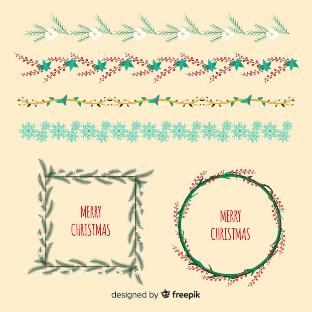 Free Vector christmas floral wreaths and borders