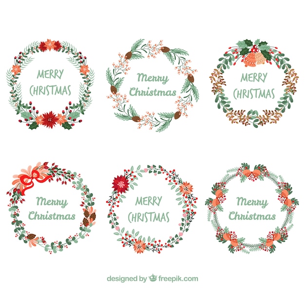 Free Vector christmas floral wreaths with lovely style