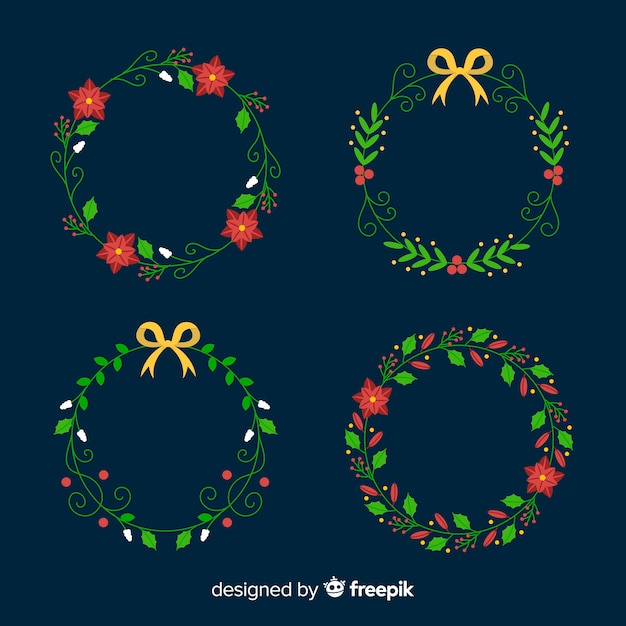 Free Vector christmas flower and wreath collection in flat design