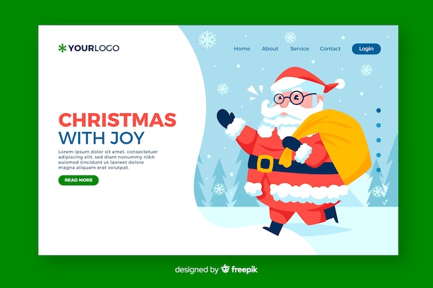 Christmas landing page with santa claus in flat design