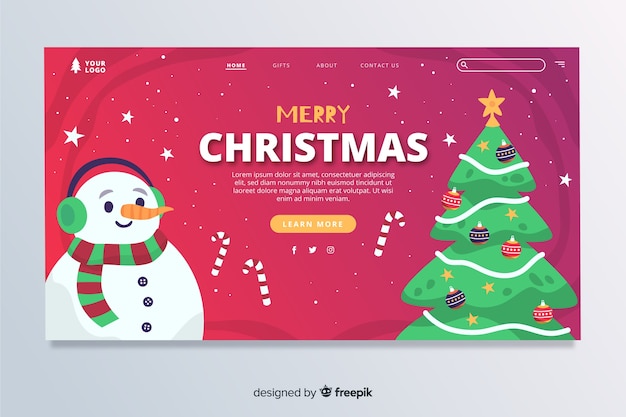 Free vector christmas landing page with snowman