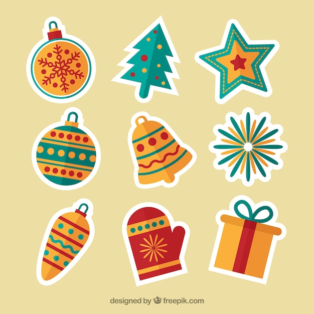 Free vector christmas ornaments stickers in flat design