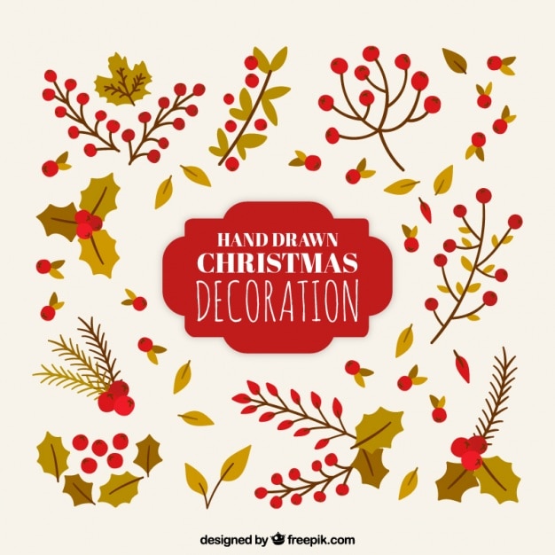 Free Vector christmas pack of hand-drawn floral decoration