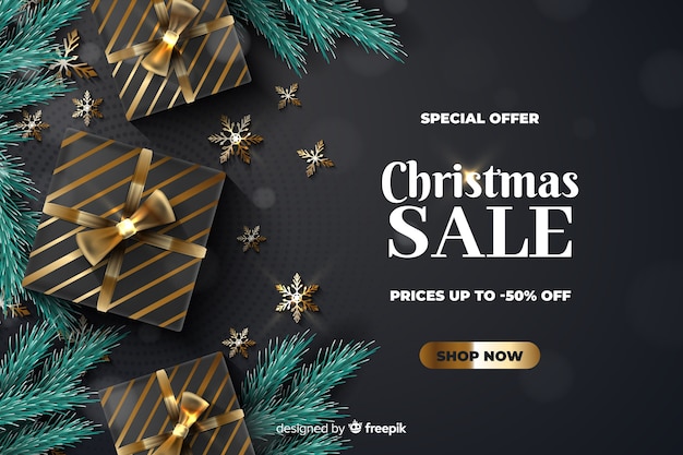 Free vector christmas sale concept with golden background