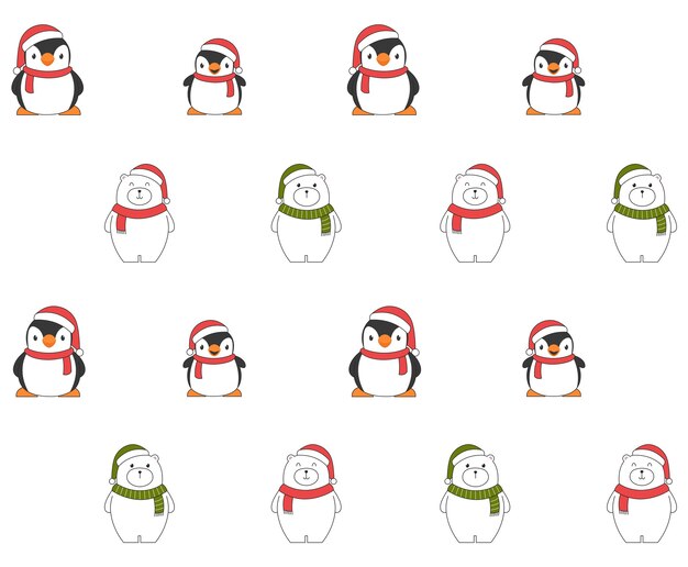 Christmas seamless pattern with penguins and polar bears.