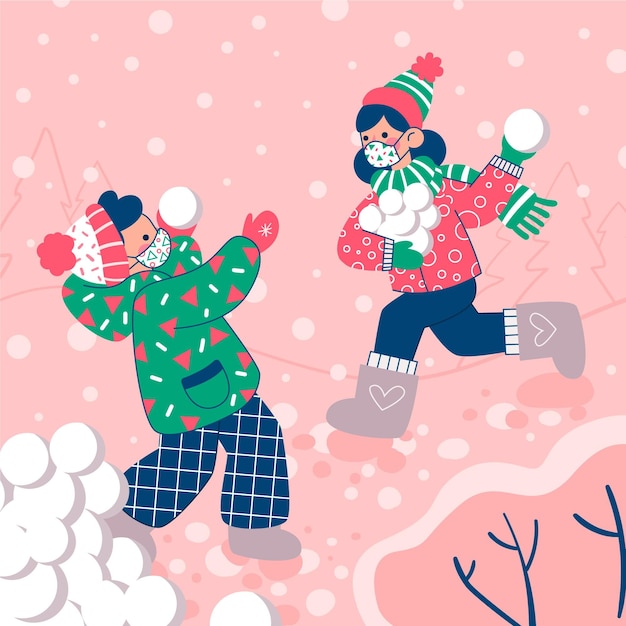 Free Vector christmas snow scene - wearing masks