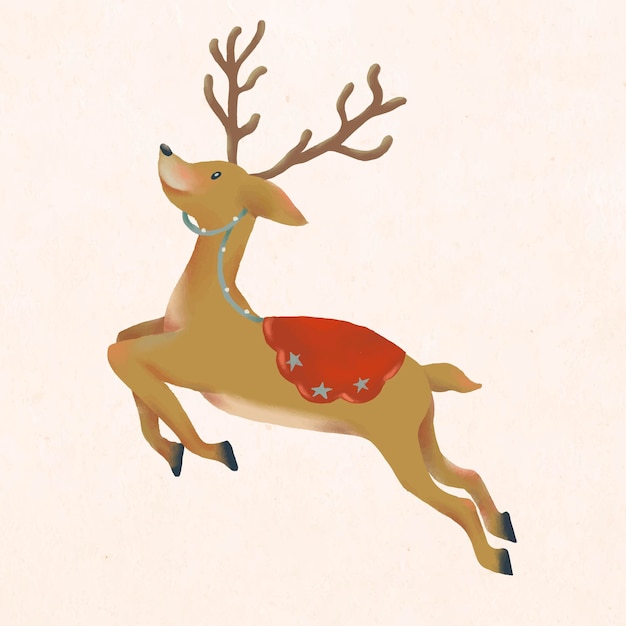 Free Vector christmas sticker, reindeer vector, hand drawn illustration