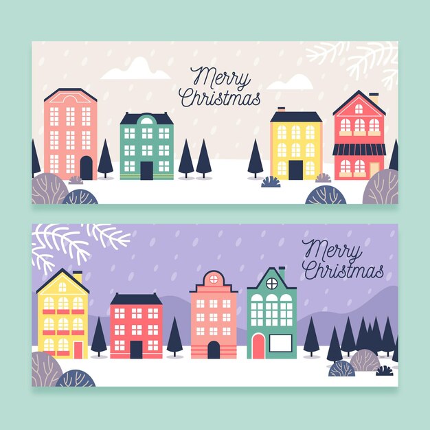 Christmas town banners in flat design