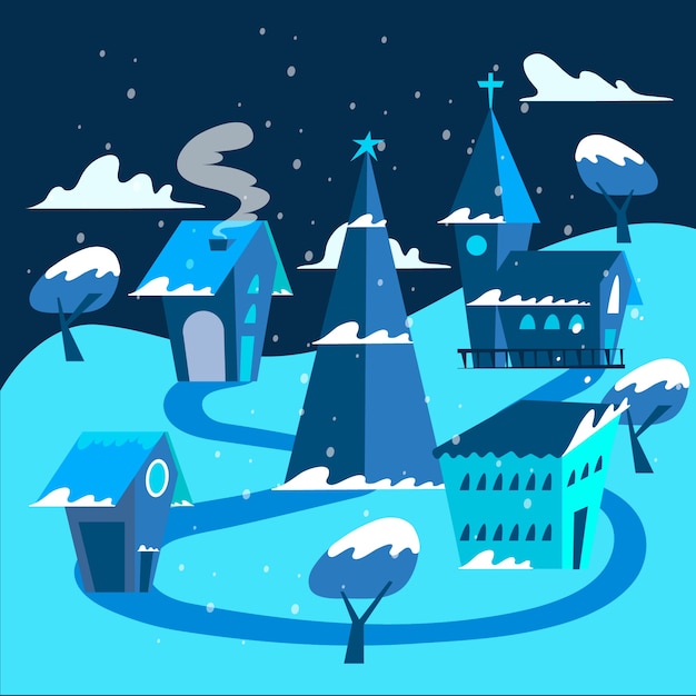 Christmas town concept in flat design