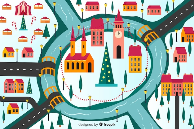 Free Vector christmas town in flat design