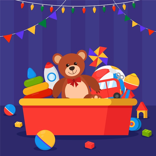 Free vector christmas toys background in flat design