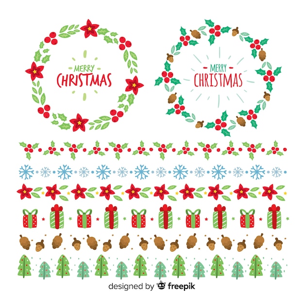 Free Vector christmas wreath and borders collection