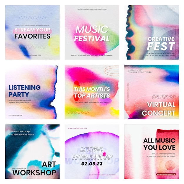 Chromatography colorful music template vector event social media ad collection