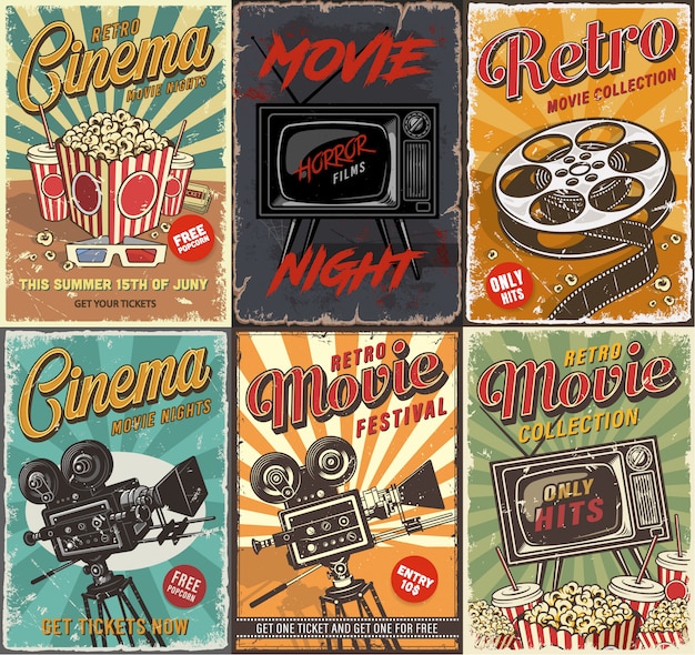 Free vector cinema set of posters