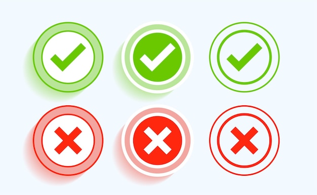 Free Vector circular check mark tick and cross icon in set