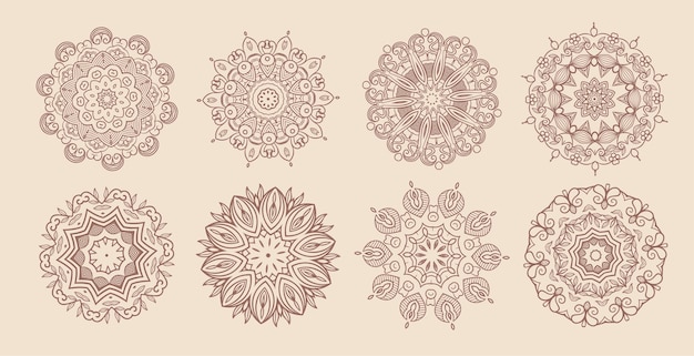 Free Vector circular vintage mandala classic set of eight