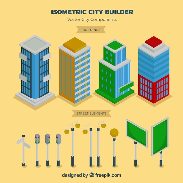 Free Vector city elements in isometric view