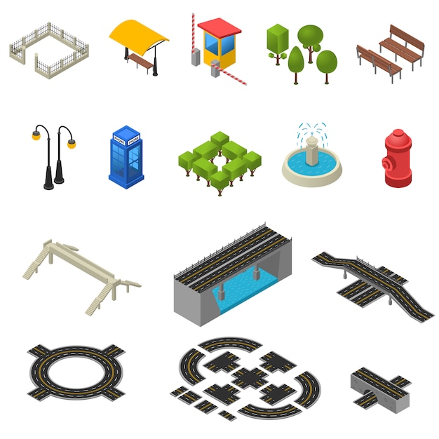 Free Vector city isometric icons set 