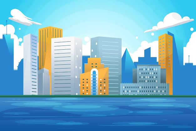 Free vector city landmarks background for video conferencing
