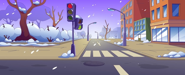 Free vector city street intersection with snow at winter