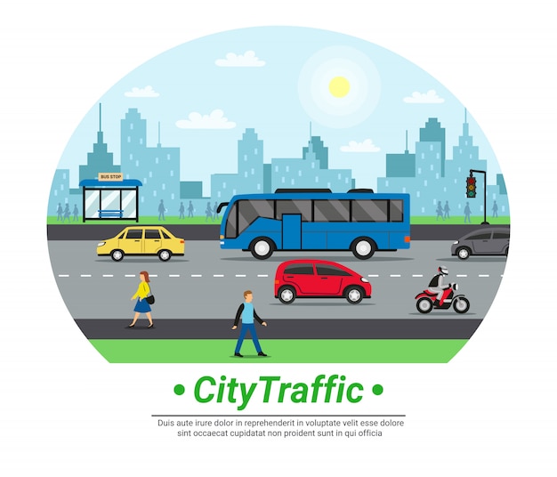 City Street Traffic Flat Circle template