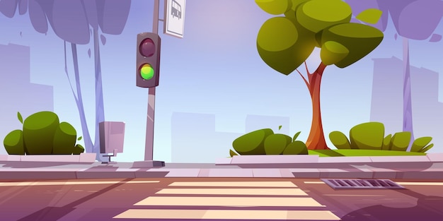 Free vector city street with road crossing and traffic light