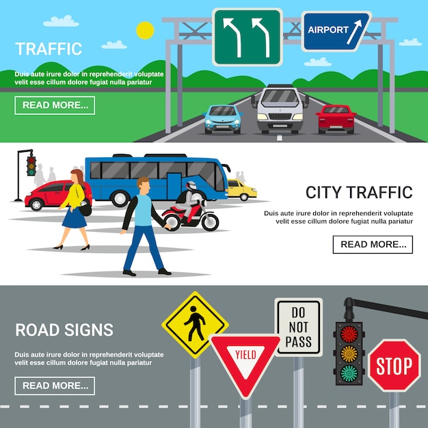 Free vector city traffic road signs banners