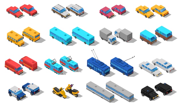 Free Vector city transport isometric icons set 