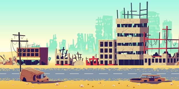 Free Vector city in war zone cartoon vector illustration