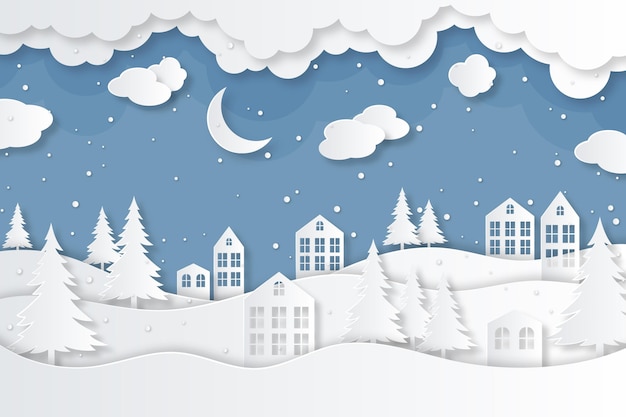 Free vector city in winter in paper style background
