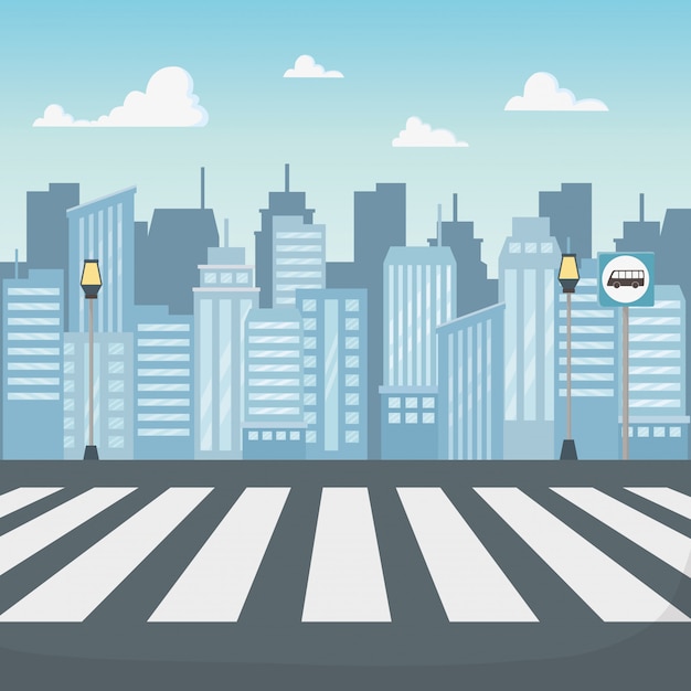 Free vector cityscape scene with crosswalk road