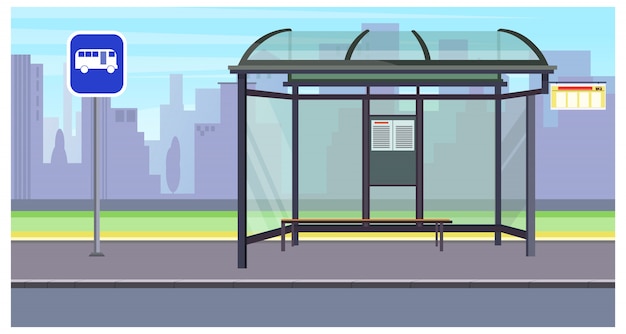 Free Vector cityscape with empty bus stop and sign illustration