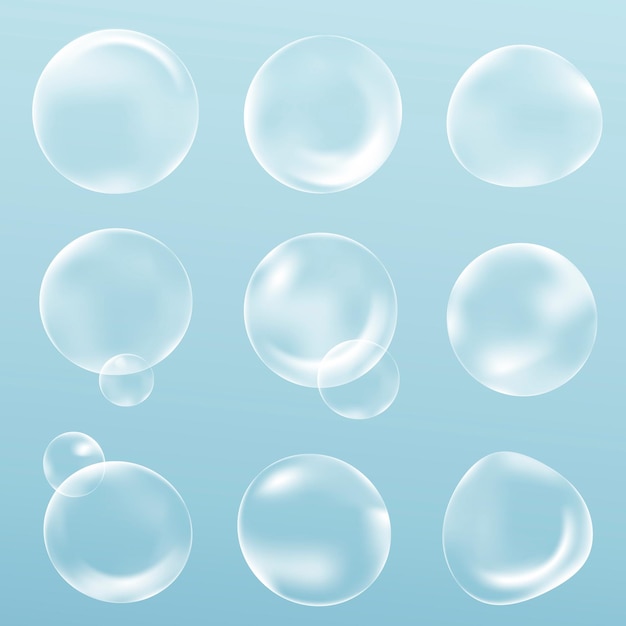 Free Vector clear bubble design element vector set in blue background